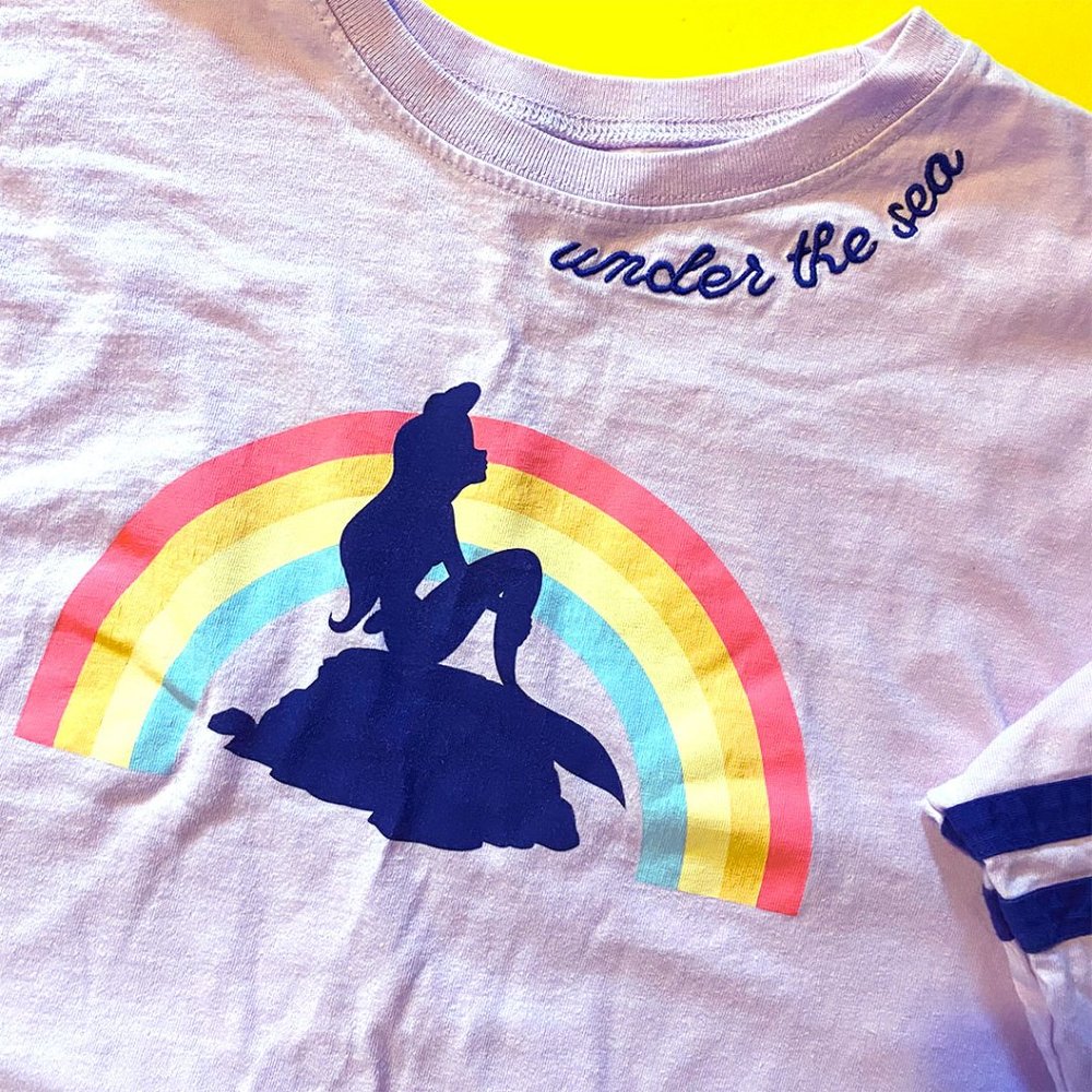 Disney The Little Mermaid Ariel Rainbow Crop Crewneck Long Sleeve Top